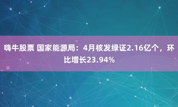 嗨牛股票 国家能源局：4月核发绿证2.16亿个，环比增长23.94%