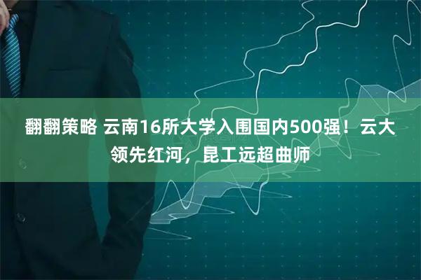 翻翻策略 云南16所大学入围国内500强！云大领先红河，昆工远超曲师